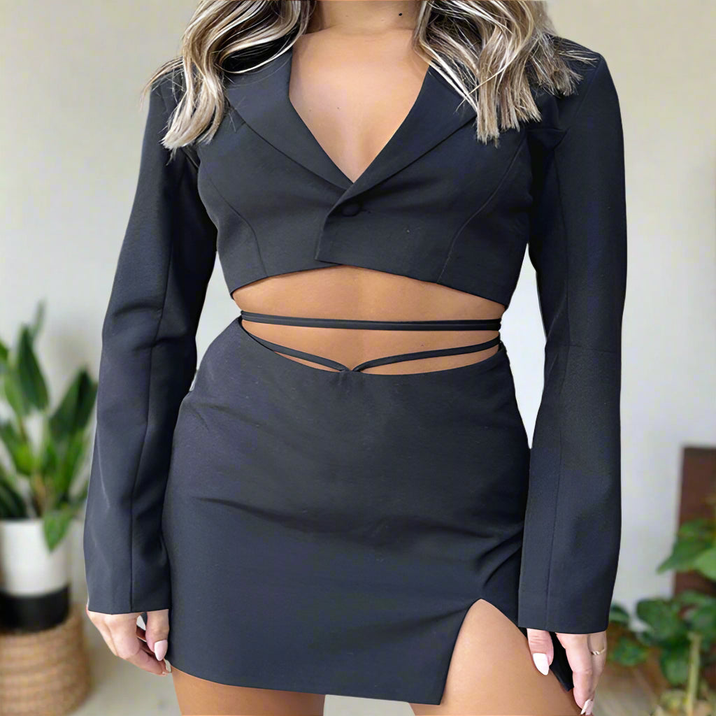 Long Sleeve Crop Top & Tie Up Skirt Set