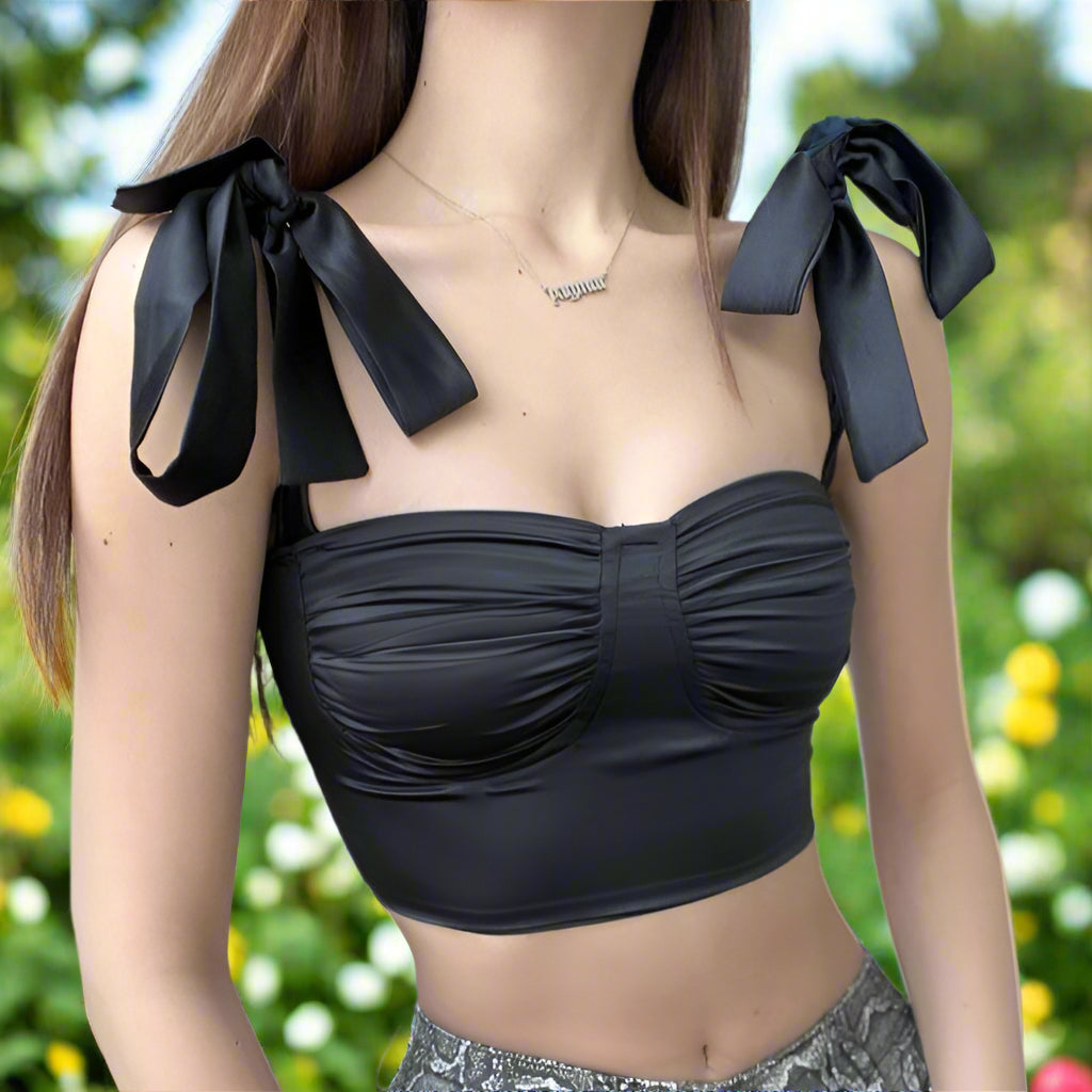 Pleated Bow Crop Top