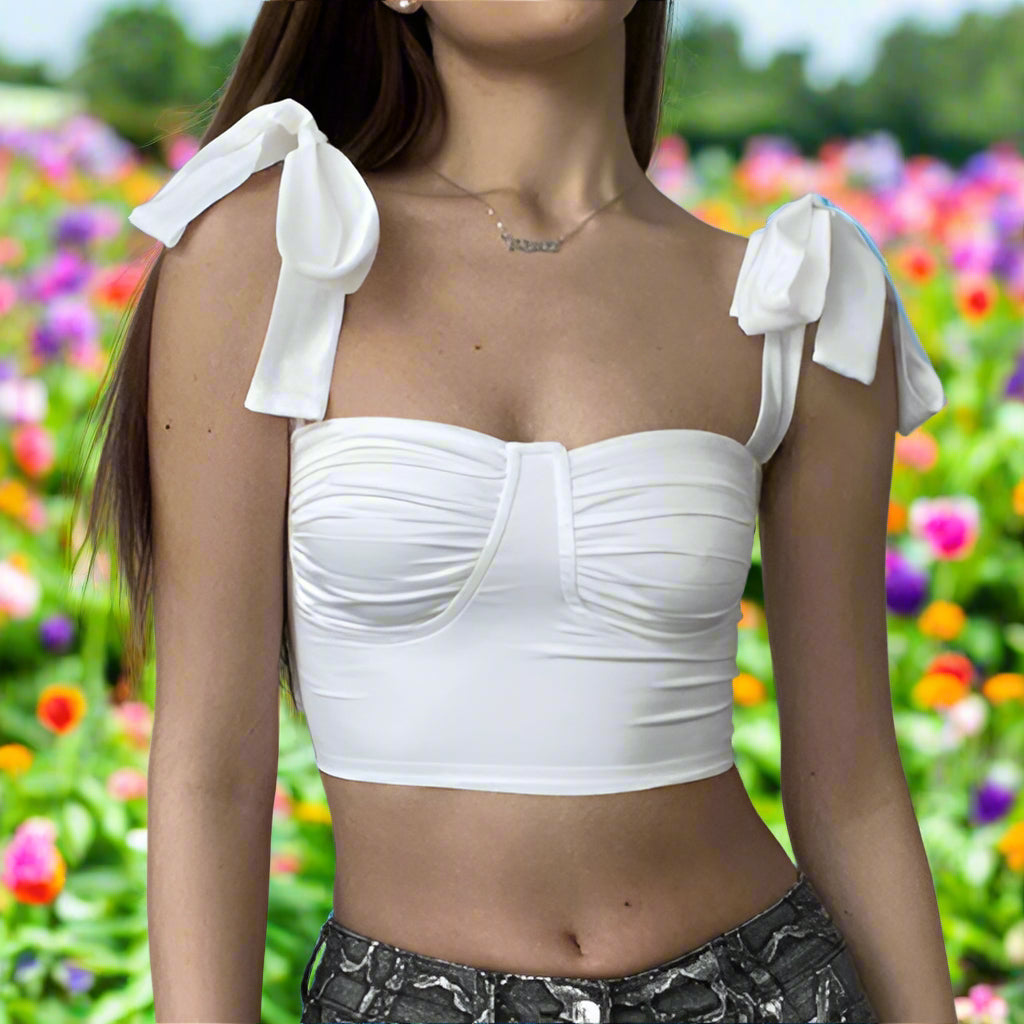 Pleated Bow Crop Top