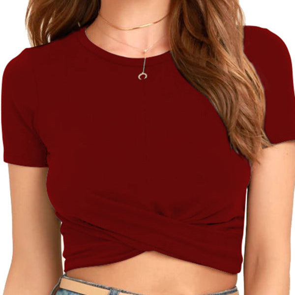 Front Knot Short Sleeve Crop Top