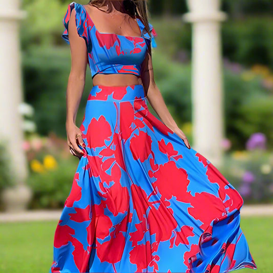 Floral Crop Top & Maxi Skirt Set