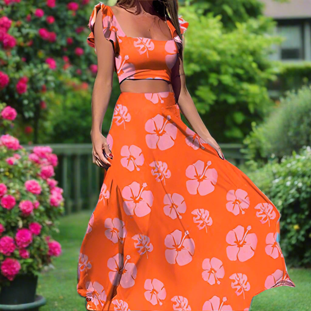 Floral Crop Top & Maxi Skirt Set