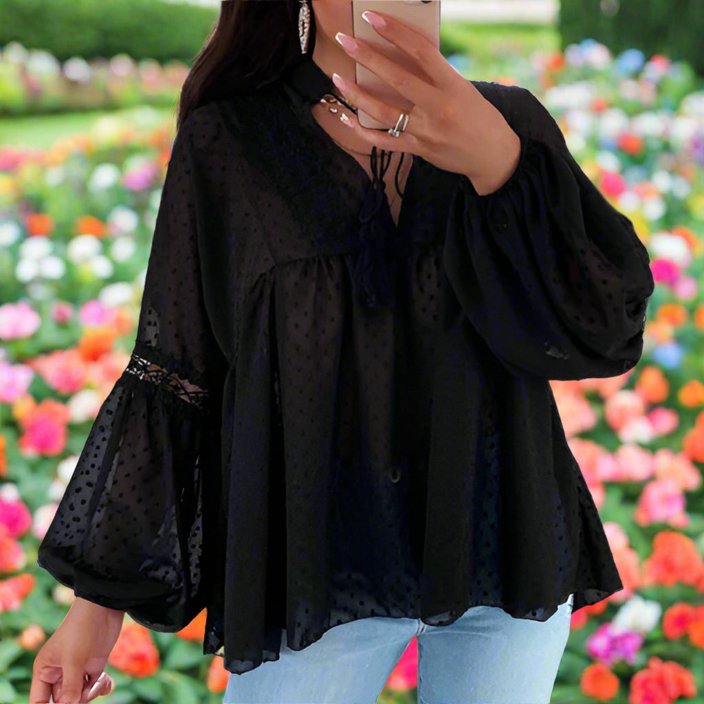 Chiffon Lace Loose Balloon Sleeve Top