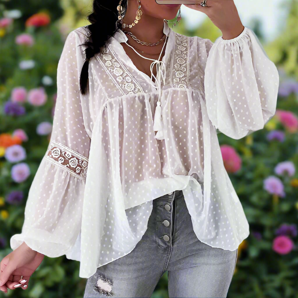 Chiffon Lace Loose Balloon Sleeve Top