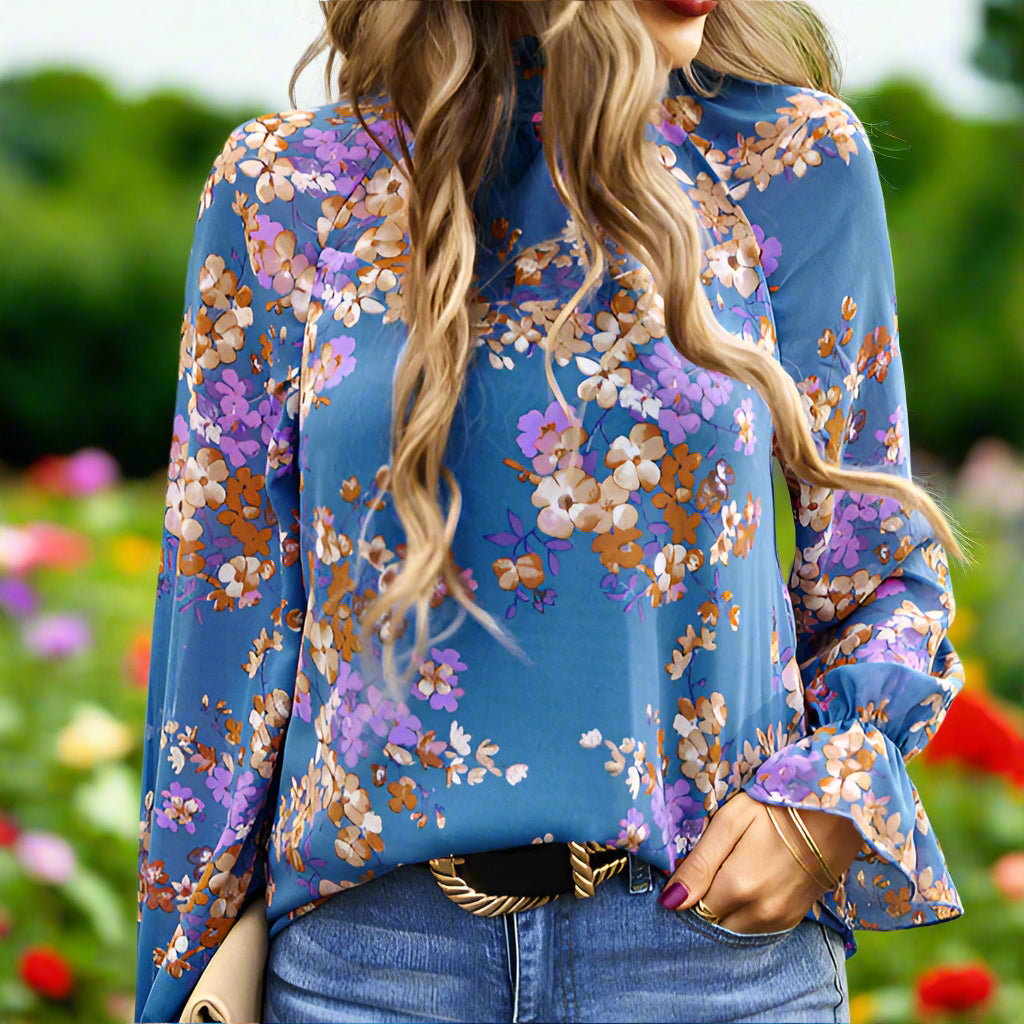 Floral Long Sleeve Ruffled Top