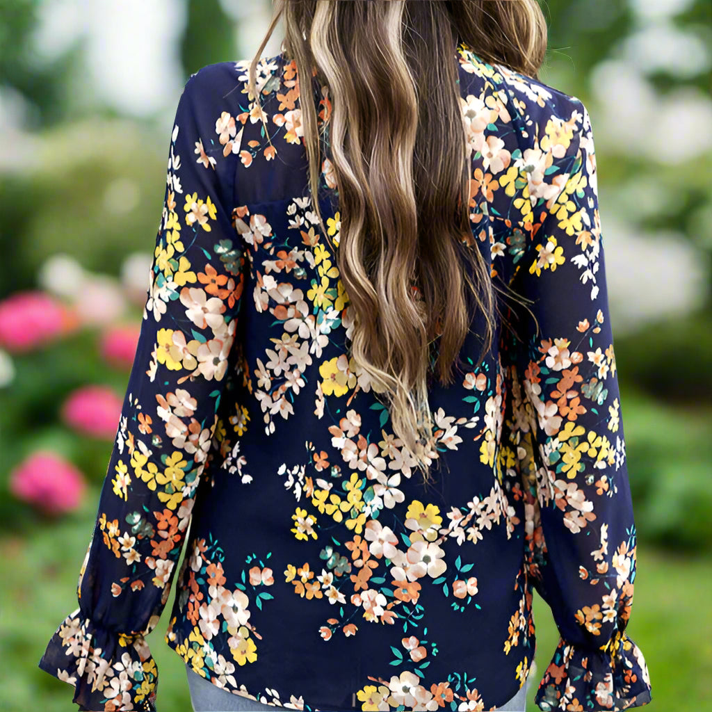 Floral Long Sleeve Ruffled Top