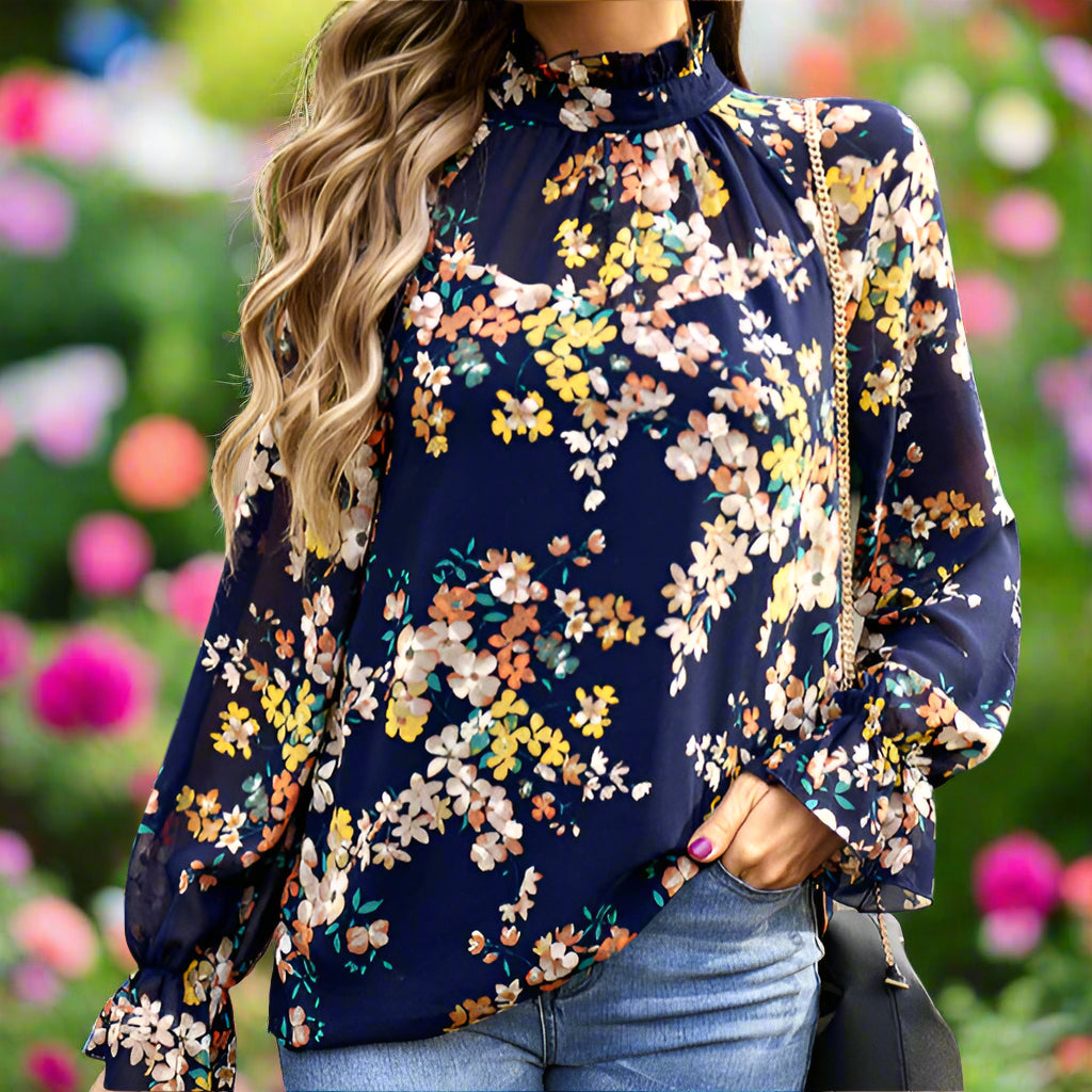 Floral Long Sleeve Ruffled Top