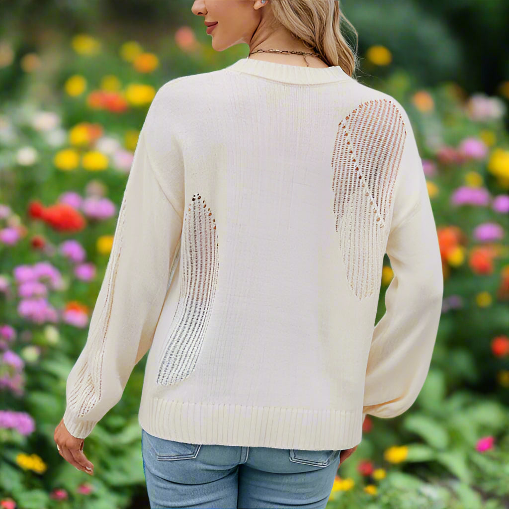 Hollow Knit Round Neck Sweater