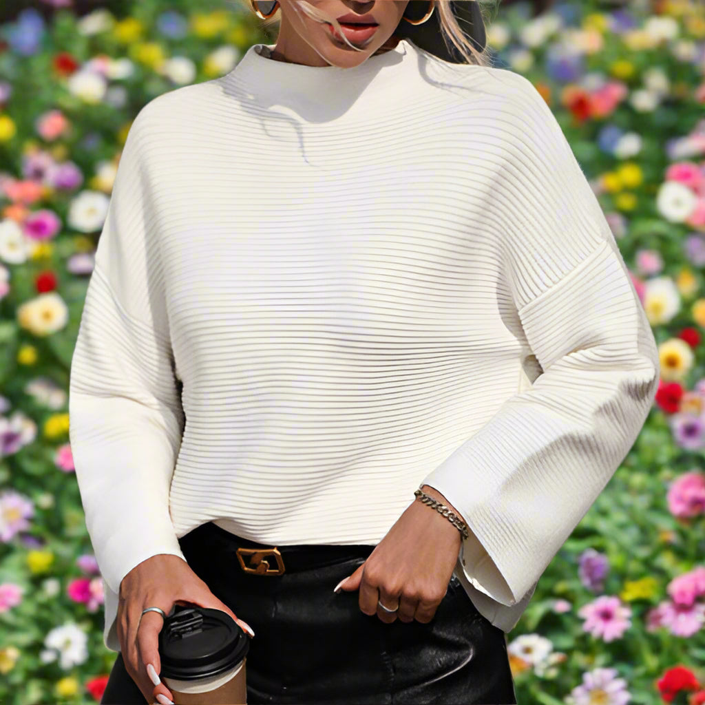 Round Neck Cropped Sleeve Knit Sweater