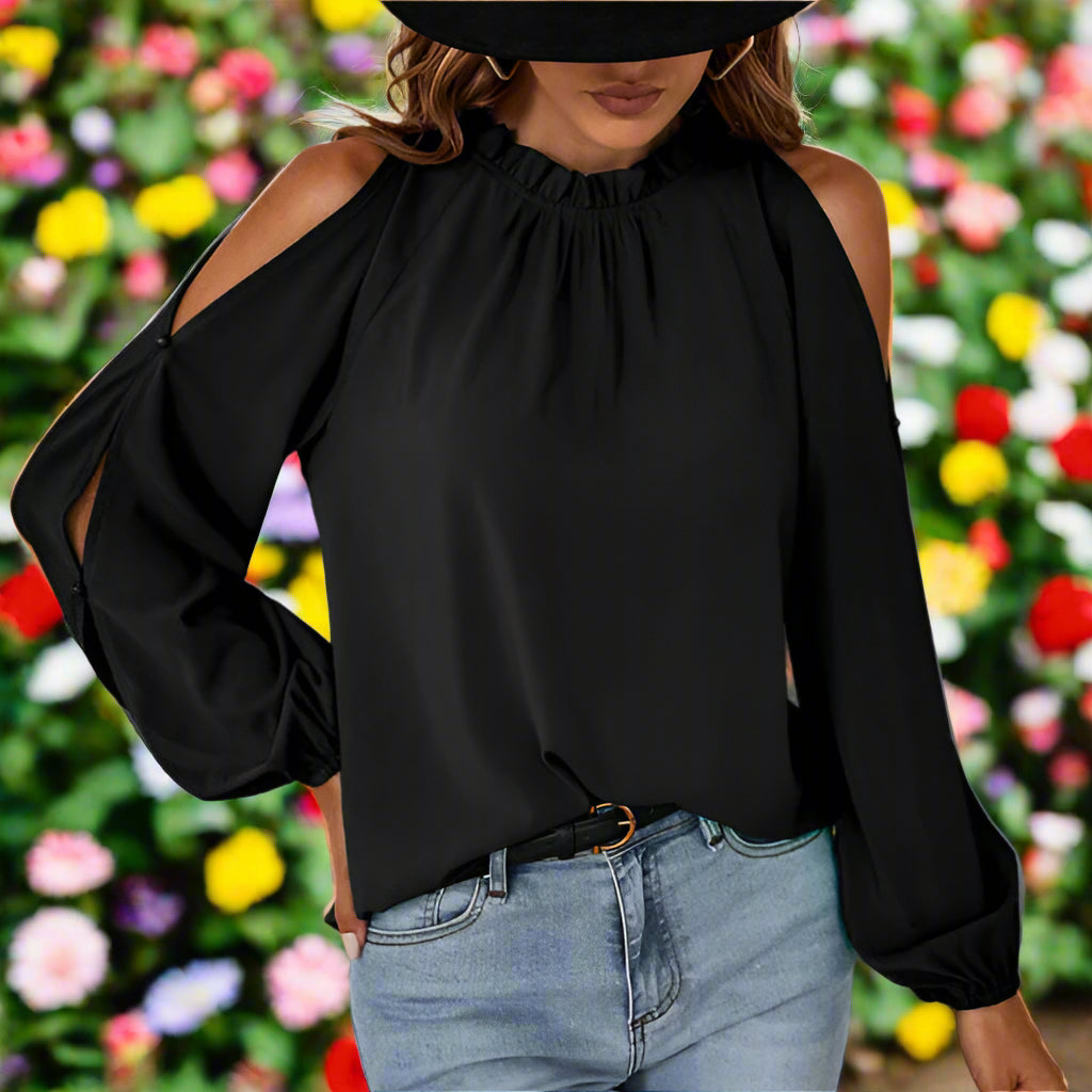 Shoulder Cutout Long Sleeve Top