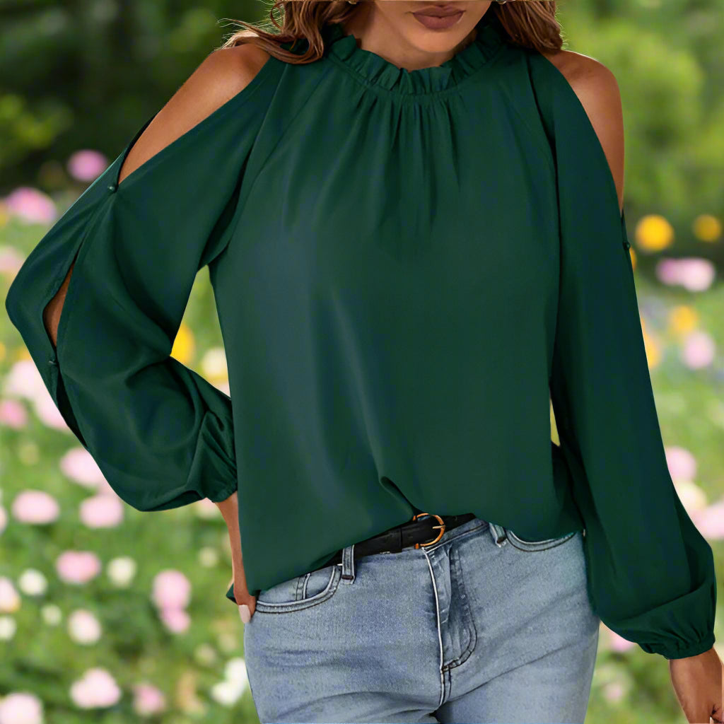 Shoulder Cutout Long Sleeve Top