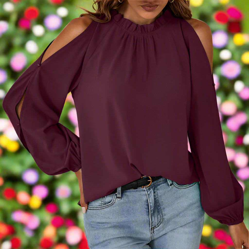 Shoulder Cutout Long Sleeve Top