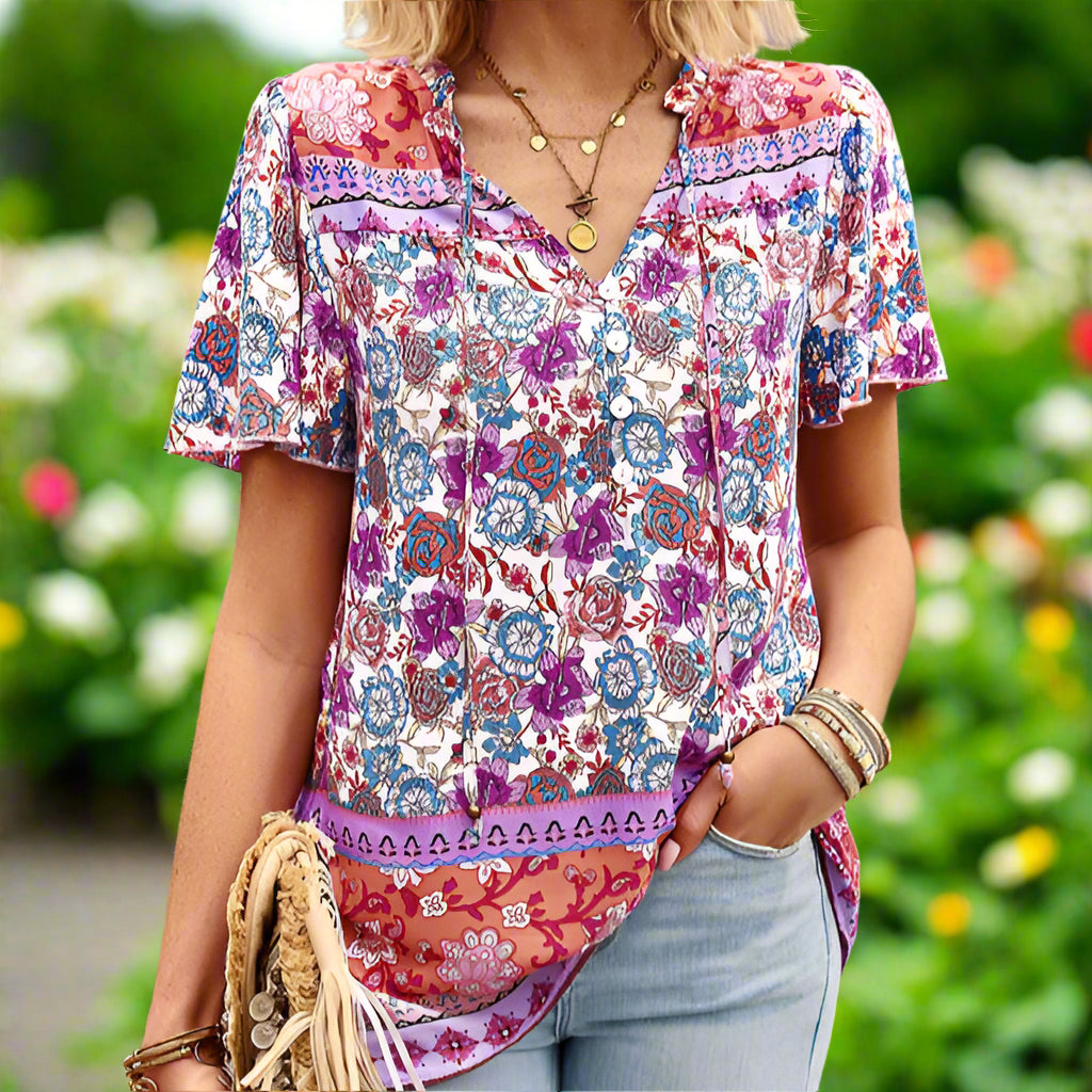 Boho Floral Print Shirt