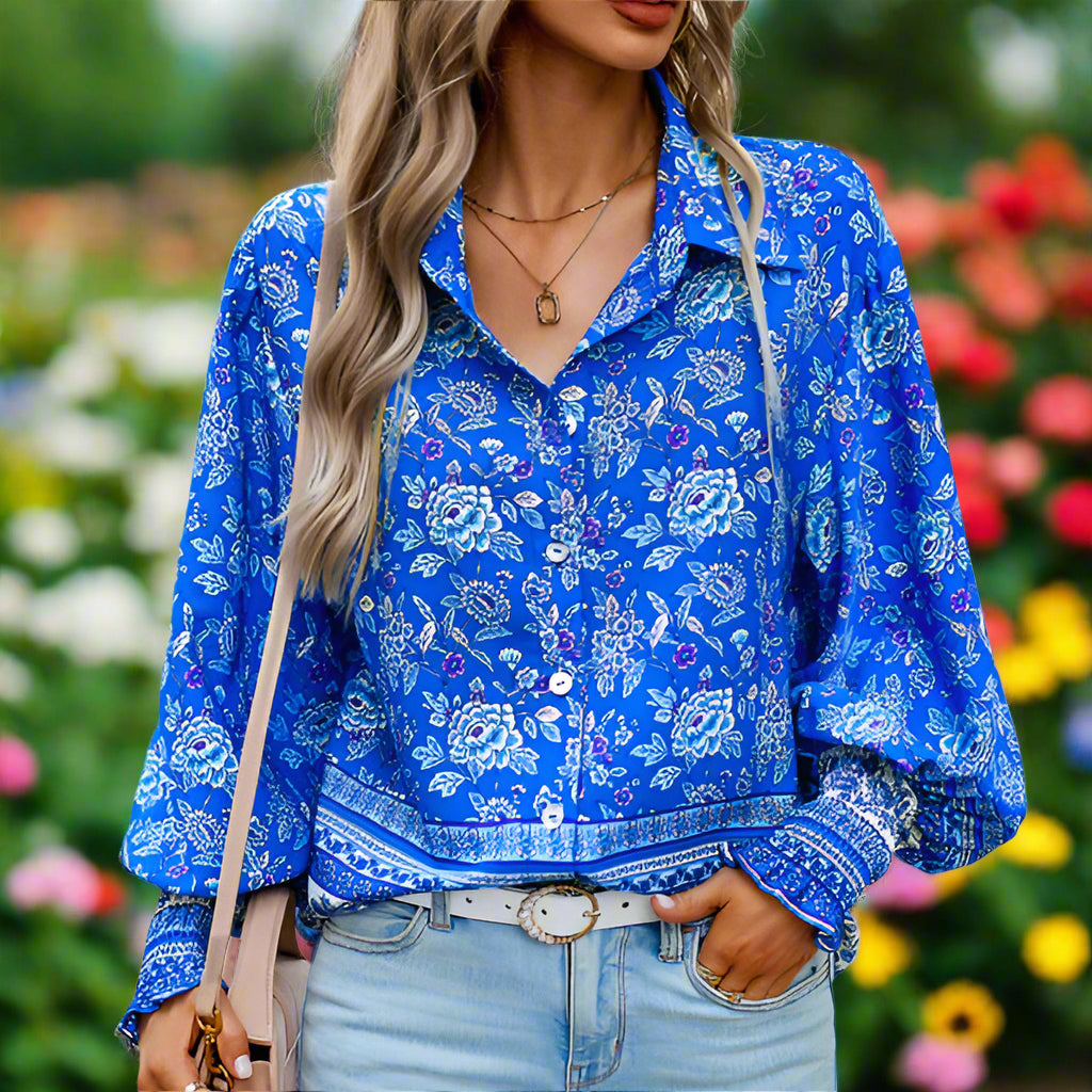 Floral Long Sleeve Button Up Top