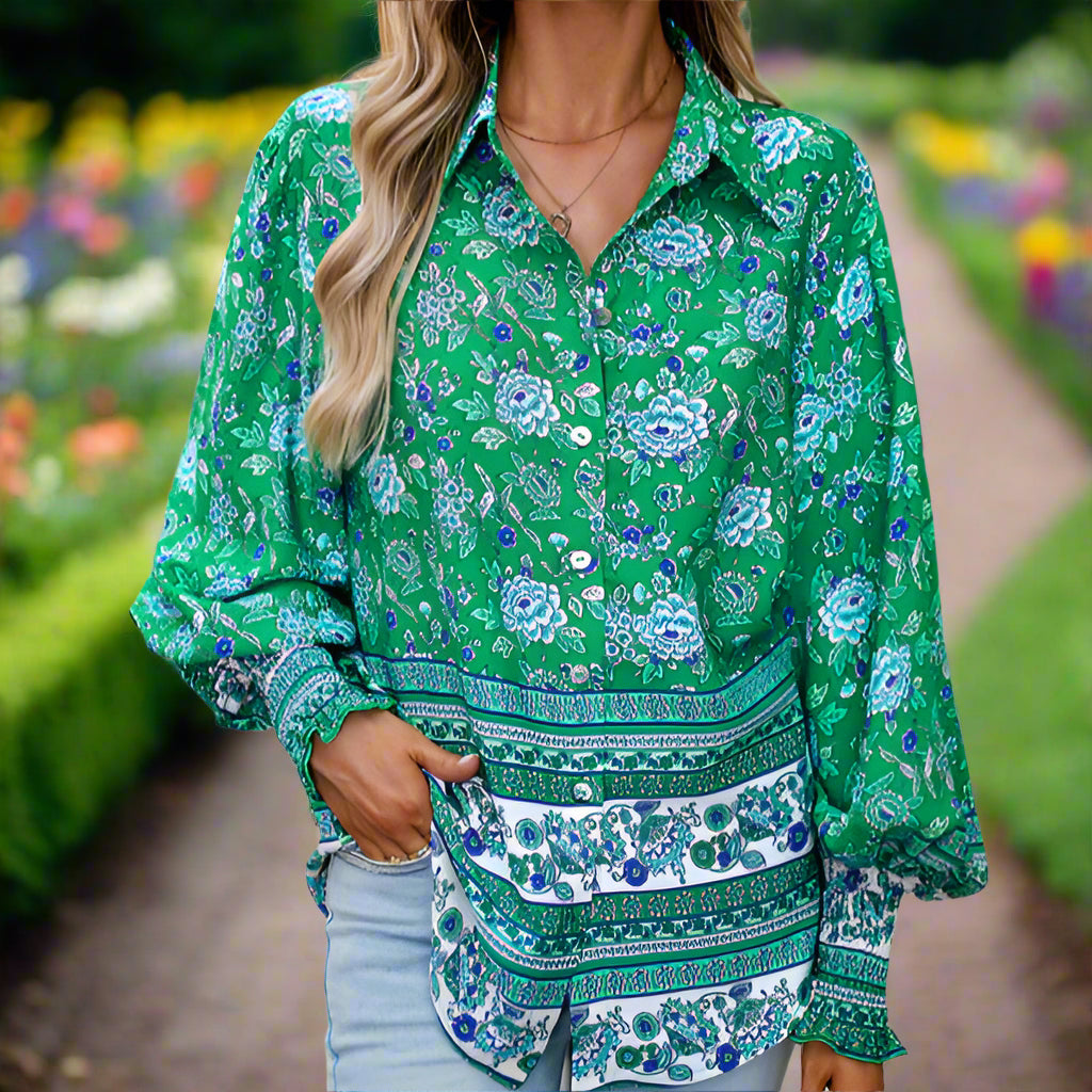 Floral Long Sleeve Button Up Top