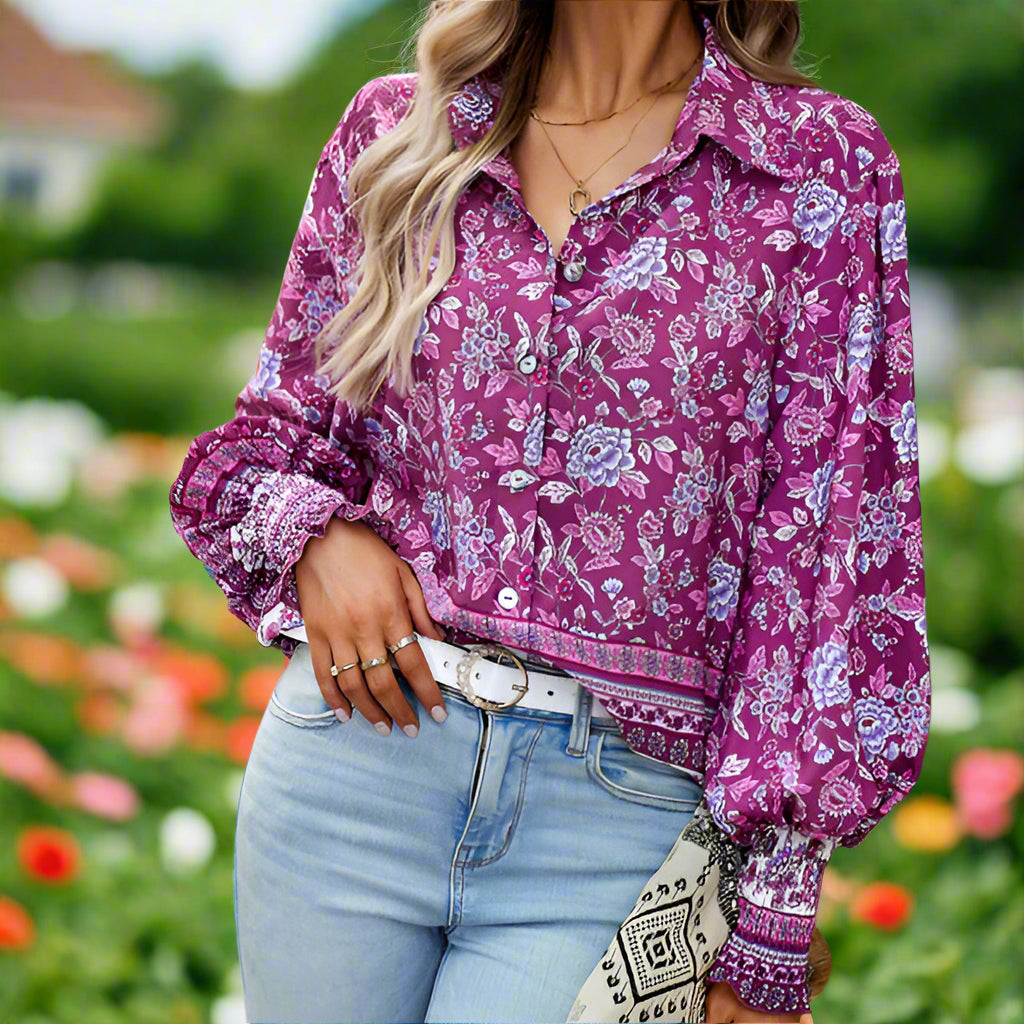 Floral Long Sleeve Button Up Top