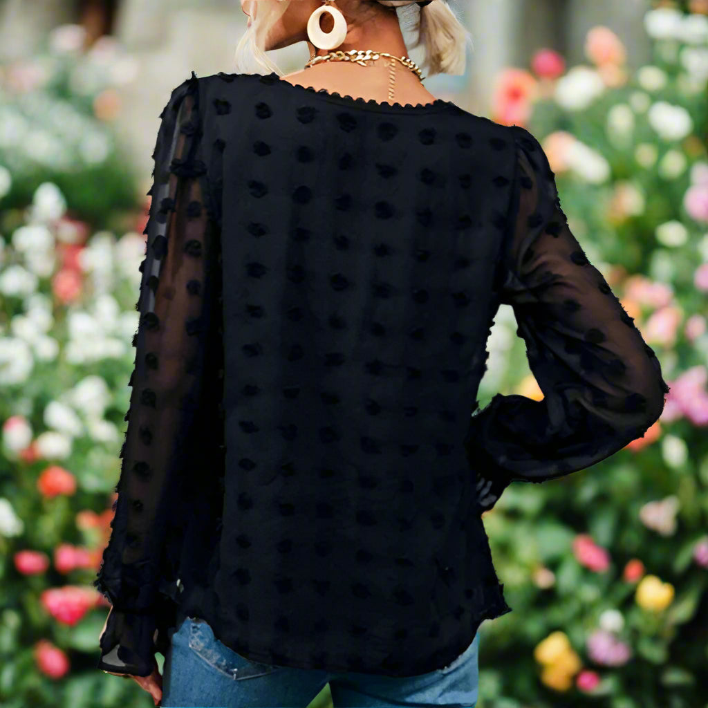 Loose V-Neck Long Sleeve Black Shirt