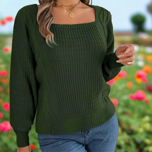 Square Neck Long Sleeve Knit Sweater