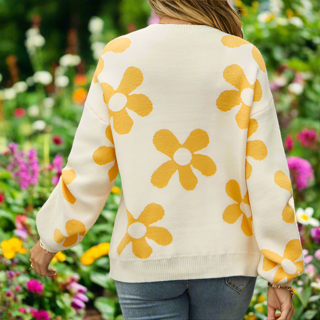 Floral Knit Round Neck Sweater