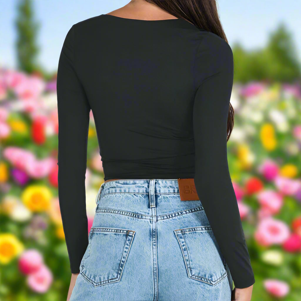 Square Neck Long Sleeve Crop Top