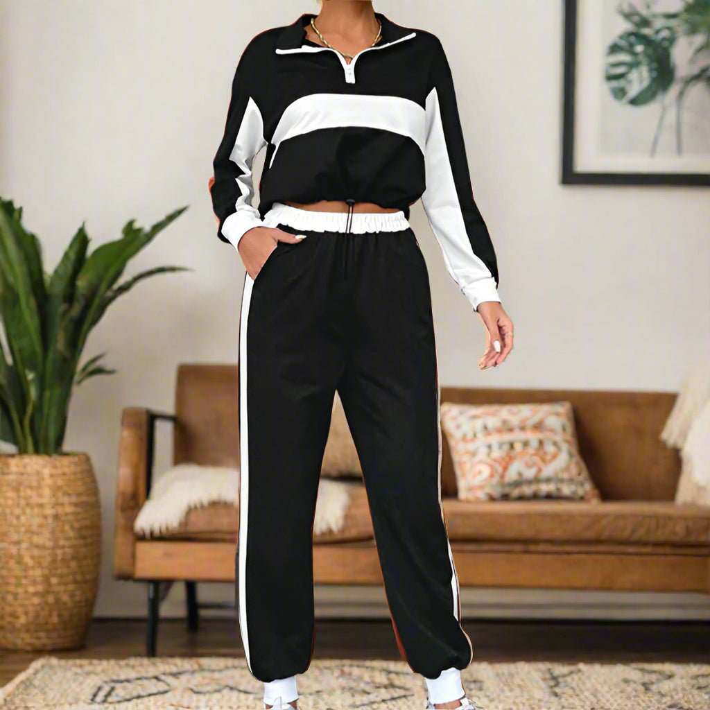 Black & White Striped Jogger Set