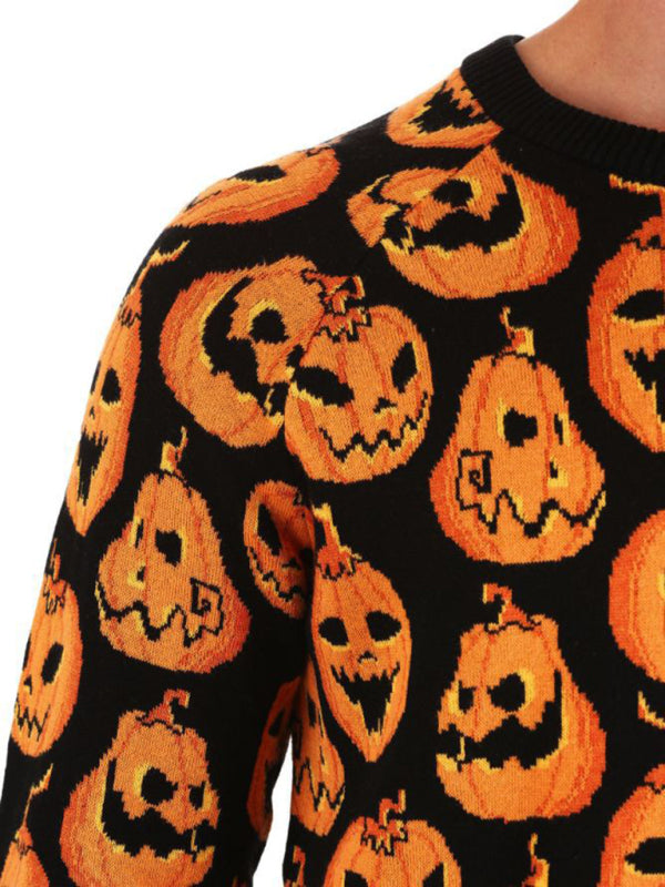 Halloween Pumpkin Print Sweater