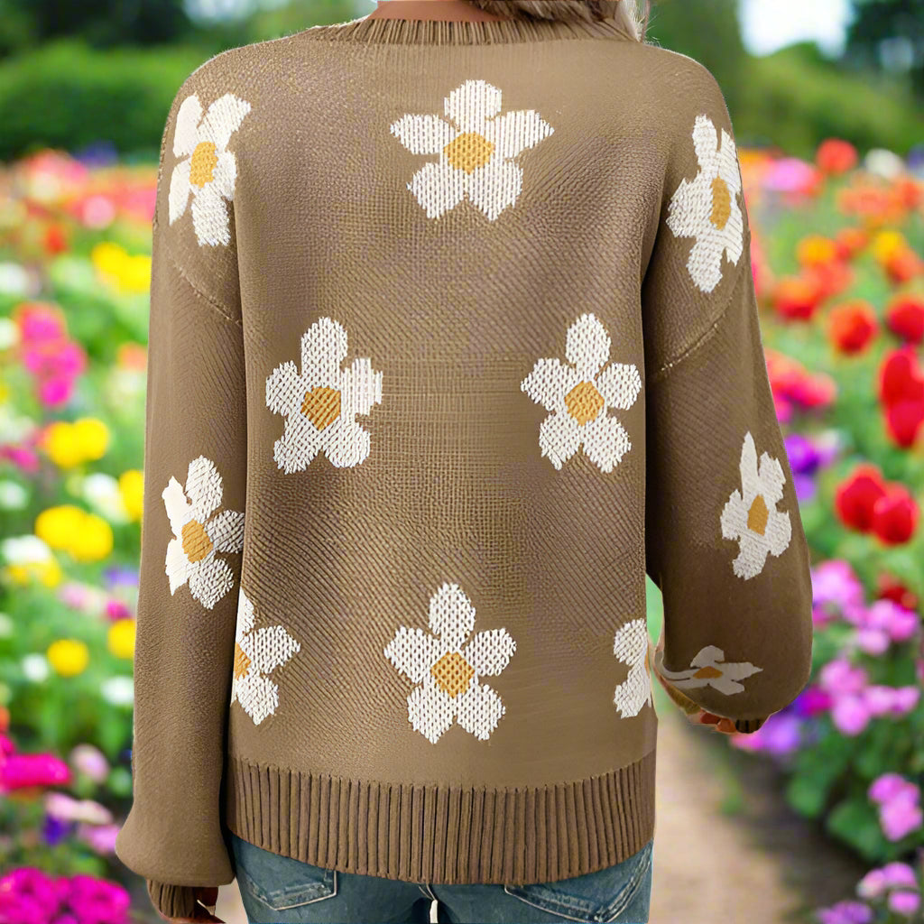 Floral Knit Long Sleeve Sweater