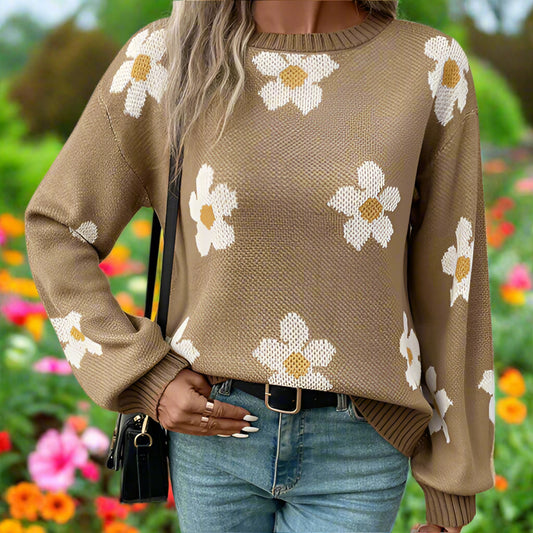 Floral Knit Long Sleeve Sweater