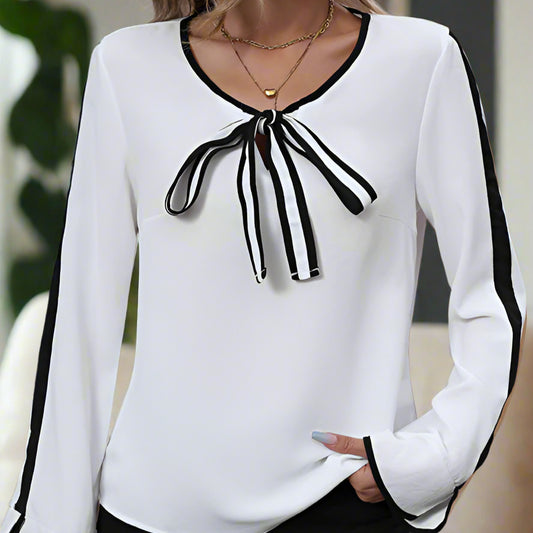 Black & White Long Sleeve Bow Top