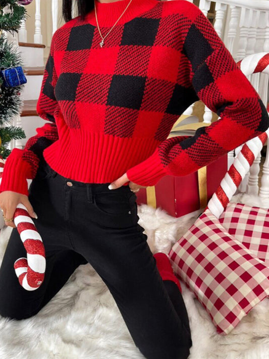 Plaid Christmas Knit Sweater