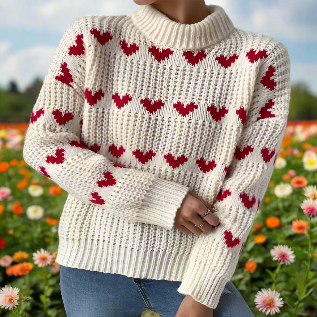 Heart Knit Pattern Sweater