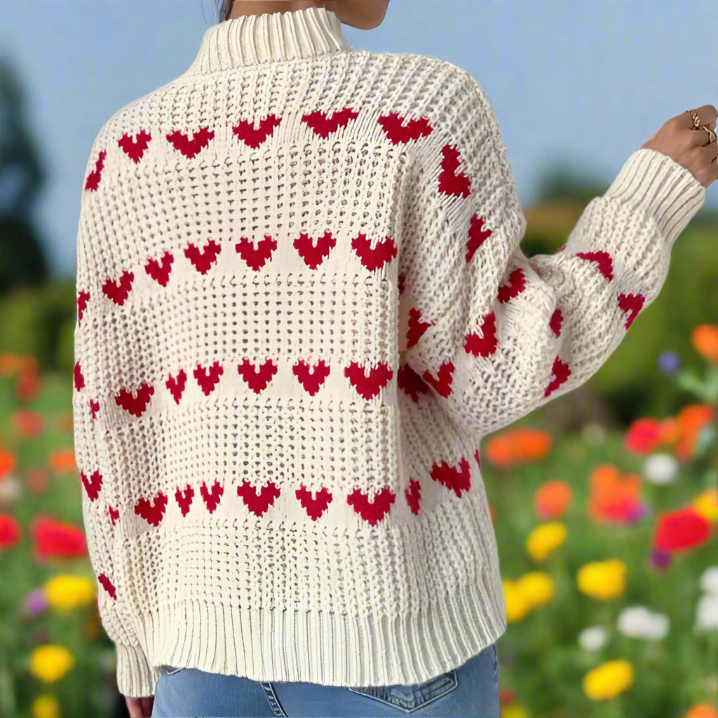 Heart Knit Pattern Sweater