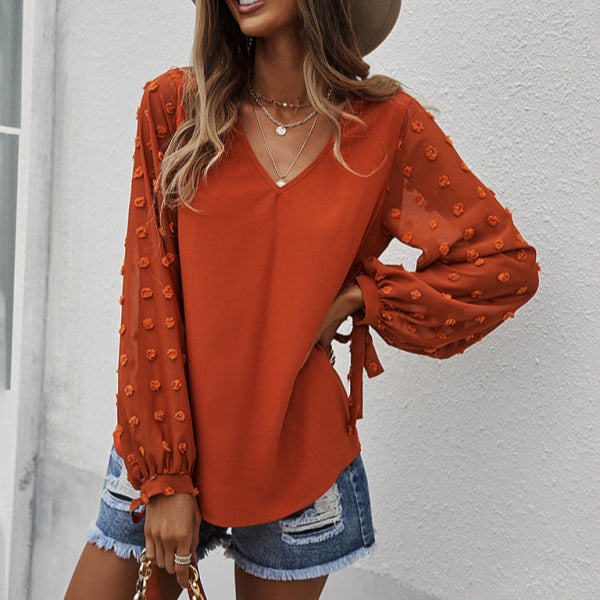 V-Neck Puff Long Sleeve Top