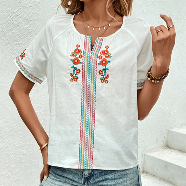 V-neck Embroidered Floral Top