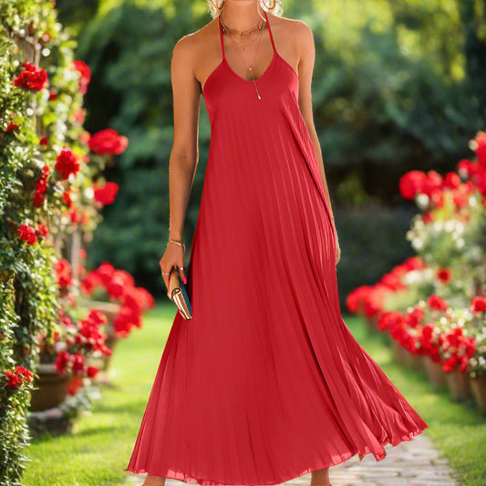 Pleated Halter Neck Maxi Dress