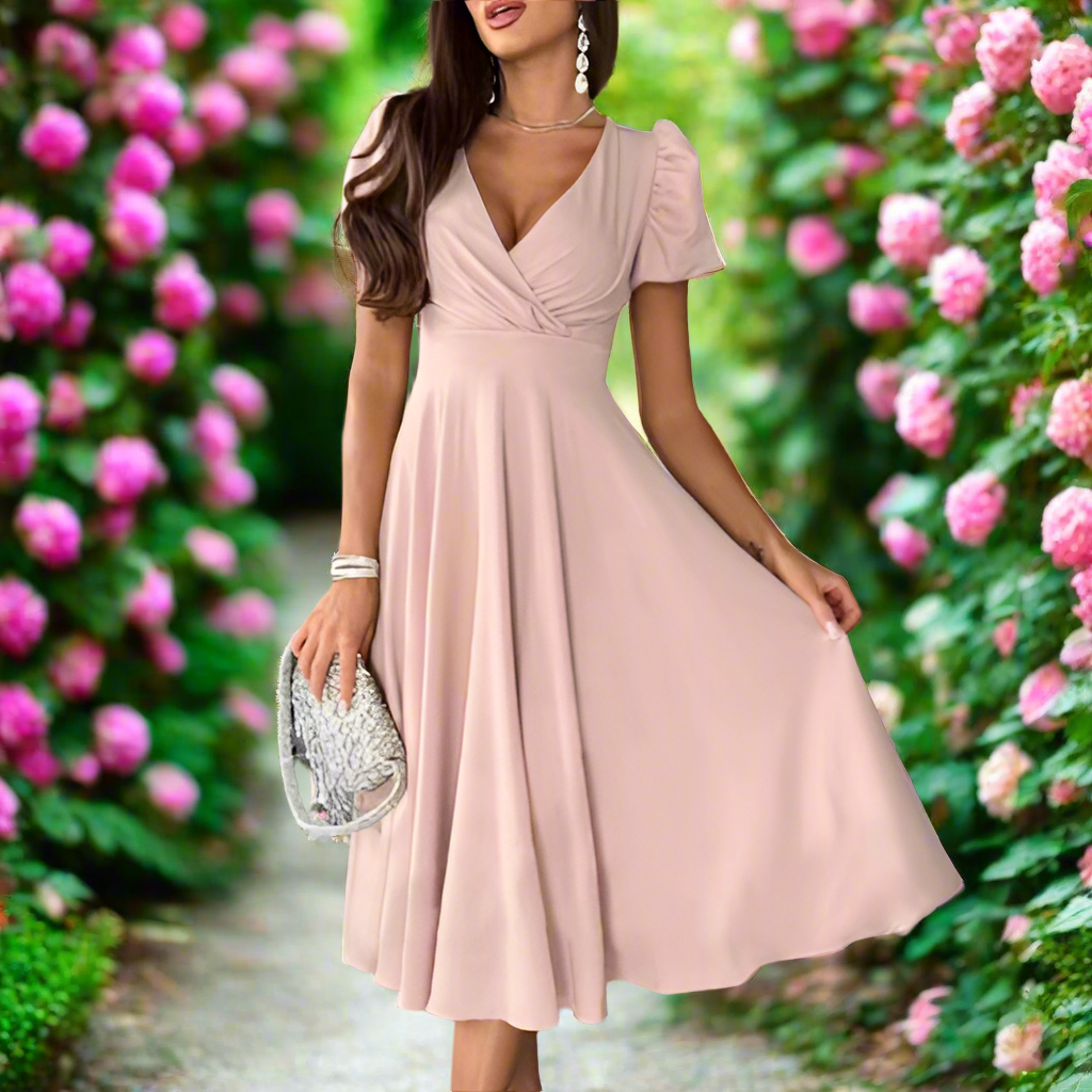 V-Neck Puff Sleeve Dress