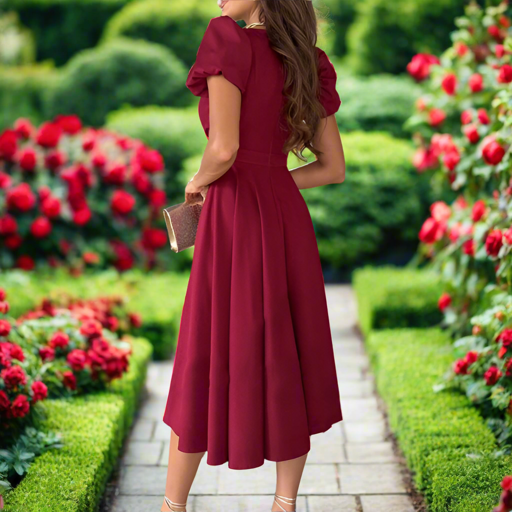 V-Neck Puff Sleeve Dress