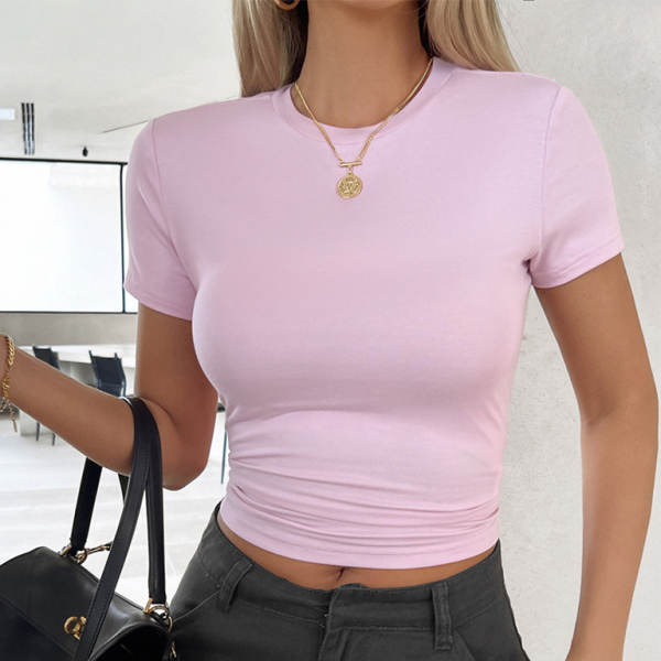 Round Neck Short Sleeve Crop Top