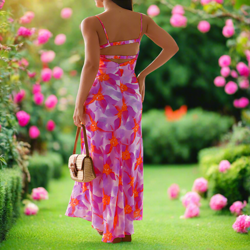 Floral Print Backless Maxi Dress