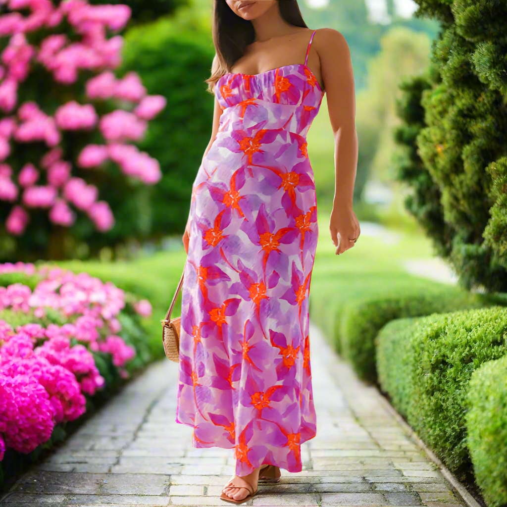 Floral Print Backless Maxi Dress