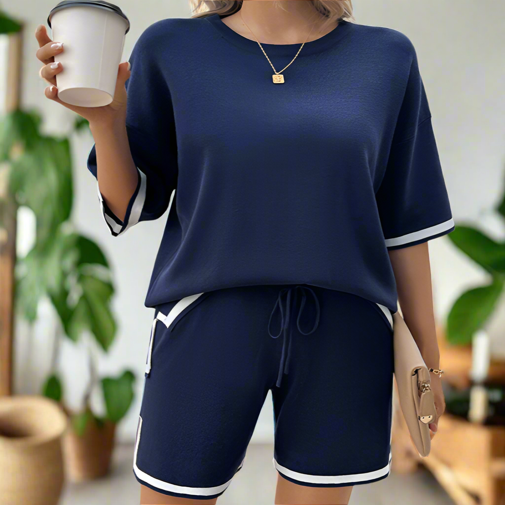 Round Neck Knit Top & Short Set