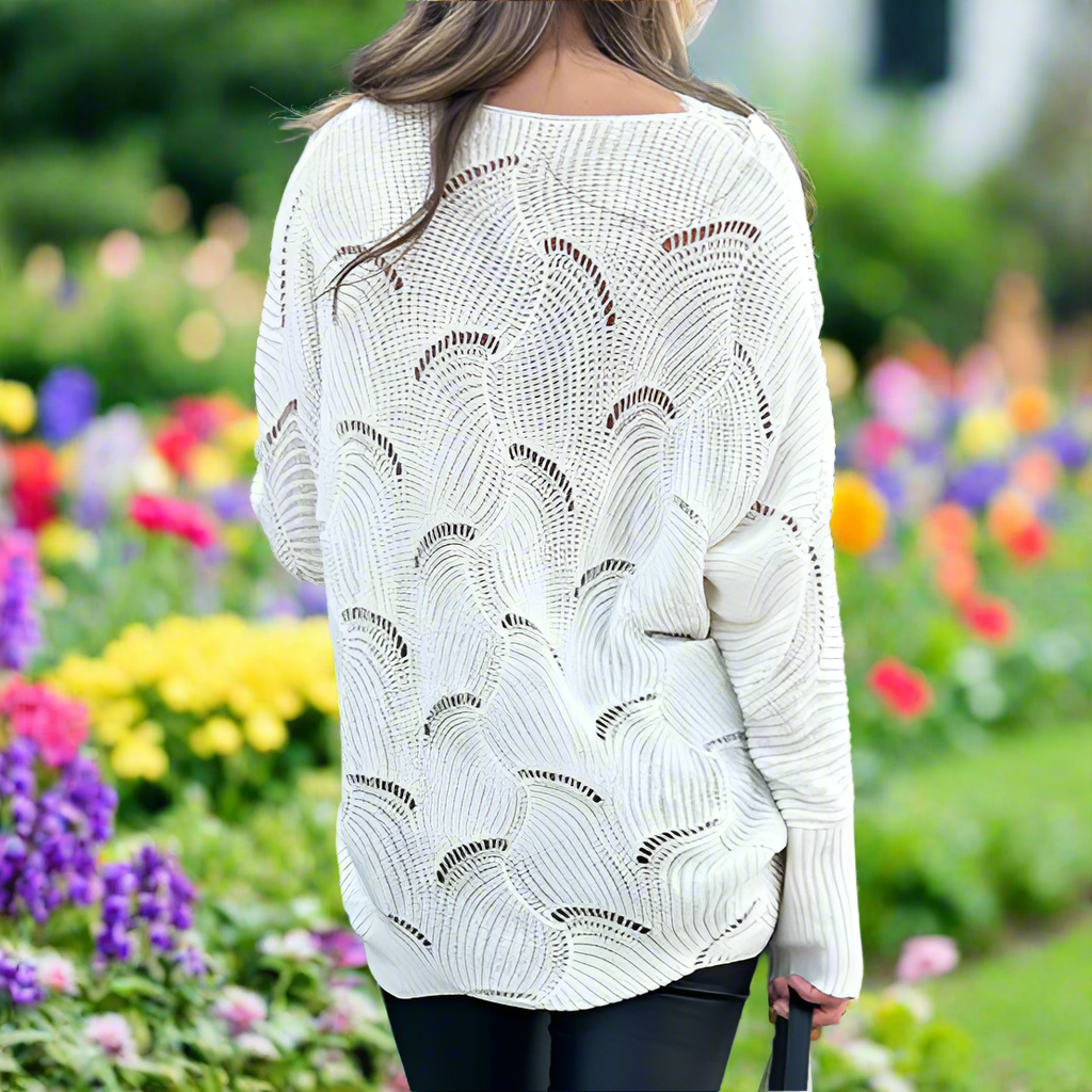 White Stitched Lace Sweater