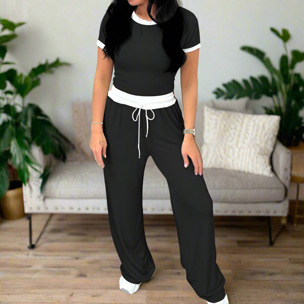 Round Neck Short Sleeve Top & Pant Set