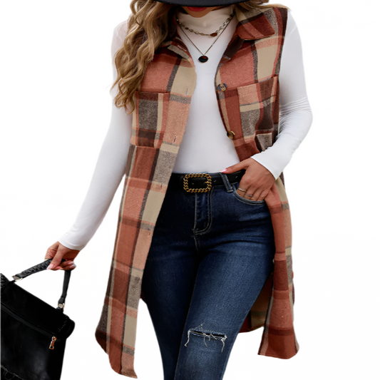 Mid Length Plaid Vest