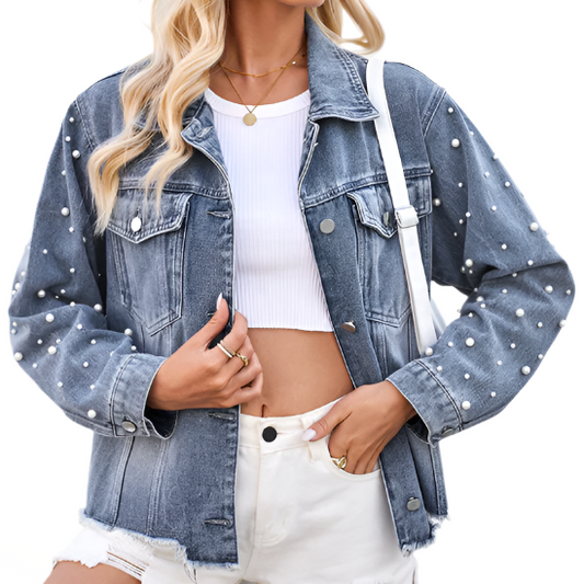 Pearl Beaded Denim Jacket