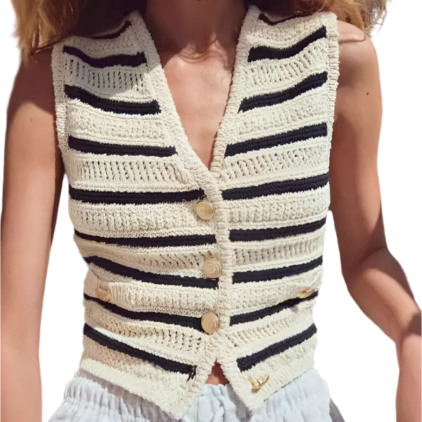 V-neck Striped Knitted Vest Top