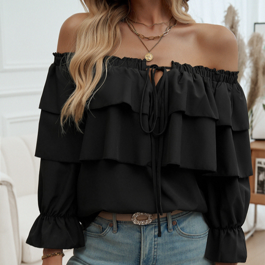 Ruffled Off The Shoulder Long Sleeve Top