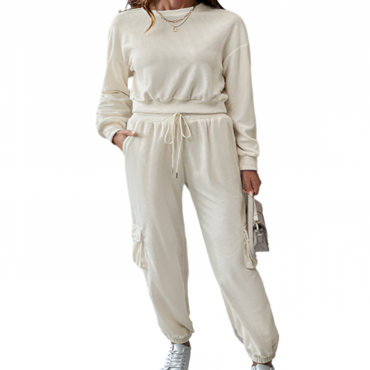 Cream Sweatshirt & Sweatpant Lounge Set