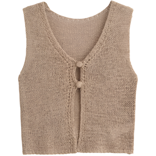 Khaki Knit Button Up Vest