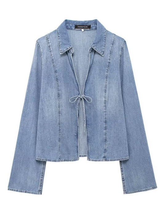 Denim Jacket with Front Tie